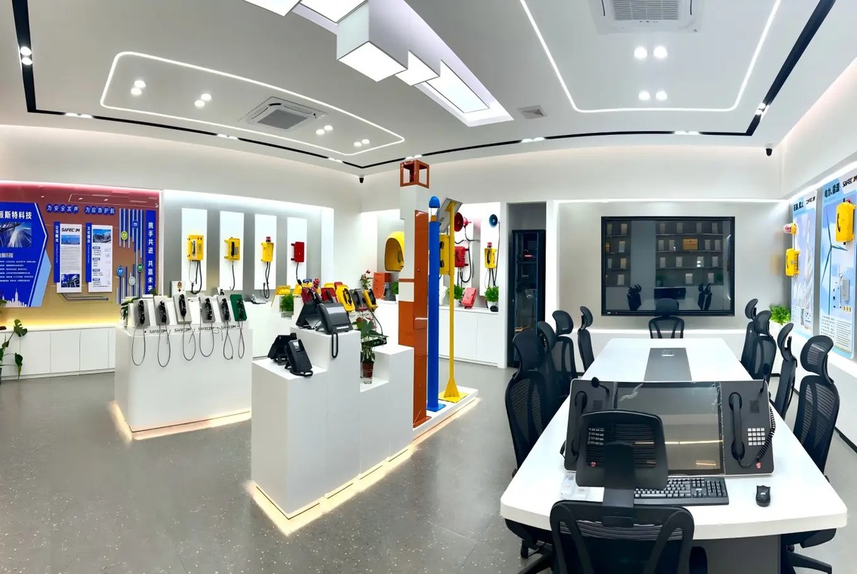Safecom showroom displaying industrial and explosion-proof telephones