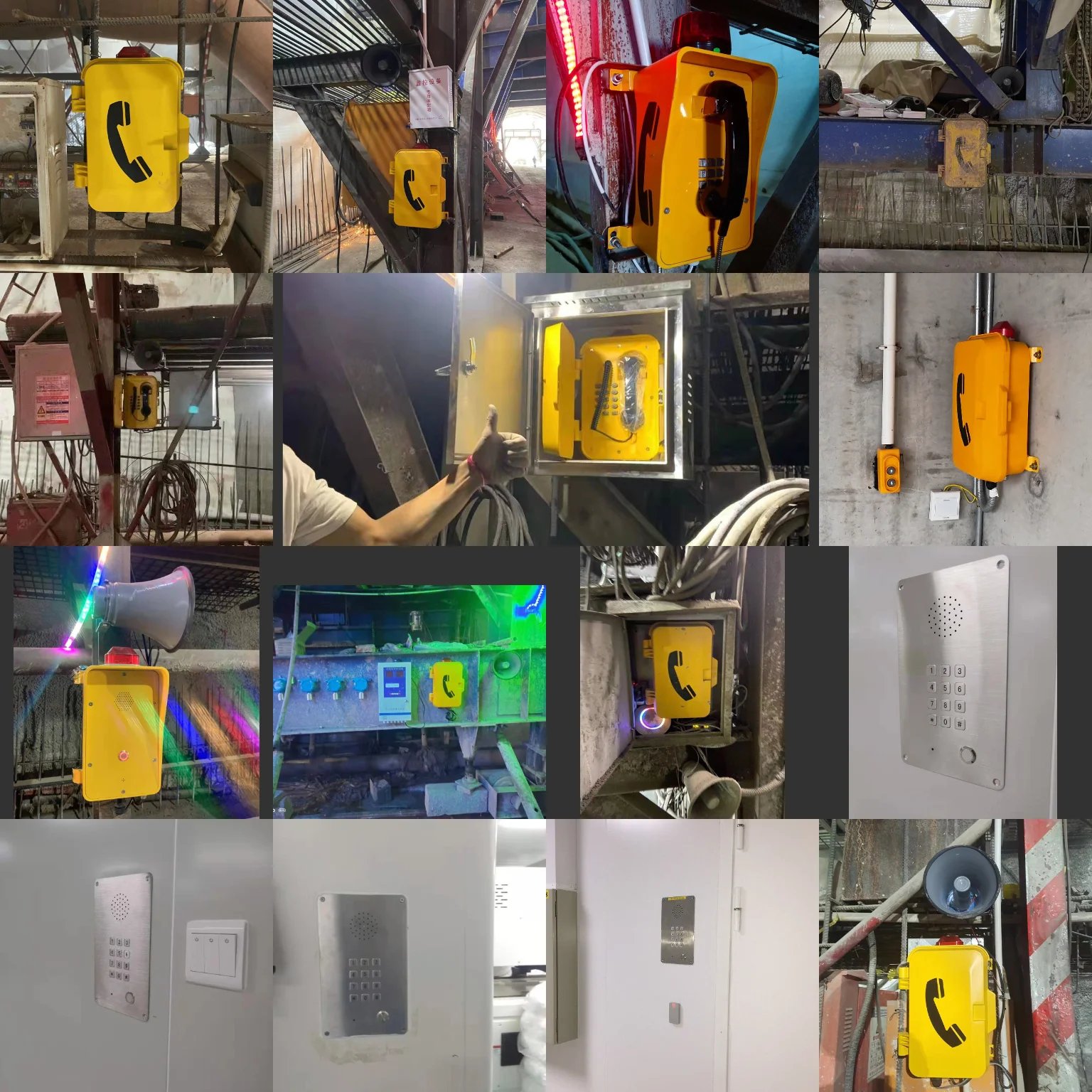 Collage of Safecom emergency telephones installed on site