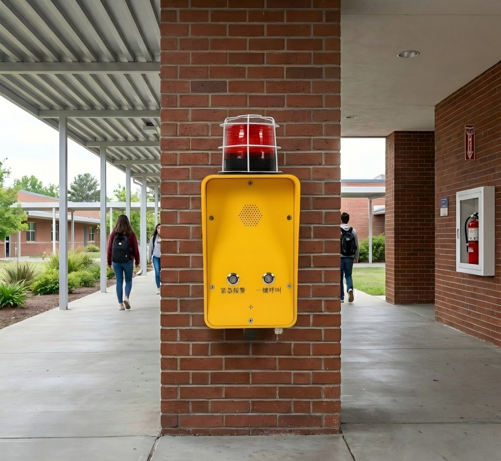 Emergency call point on a school campus